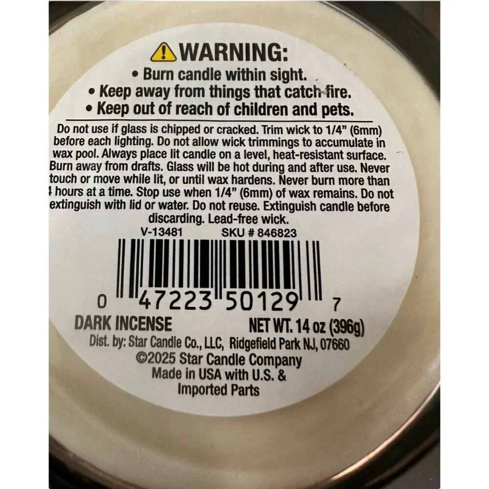 Dark Incense 14 Oz Gothic Wicked Three Wick Candle Star Candle Co NEW
